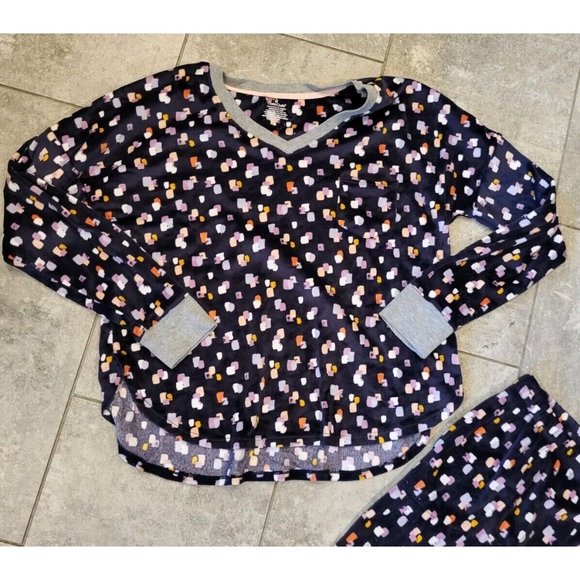 Cuddl Duds 2pc Long Sleeve Purple Abstract Print Pajamas Sz M Pockets Plush - Picture 3 of 8
